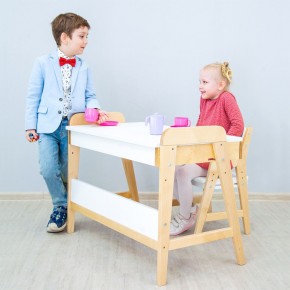Комплект детской мебели уголок школьника 38 попугаев ( стол и стул «Kids»  комбо-белый, полки Домик белый, аква, мокко) растущий для роста 100-130 см, 3-10 лет в Коротчаево - korotchaevo.mebel-74.com | фото